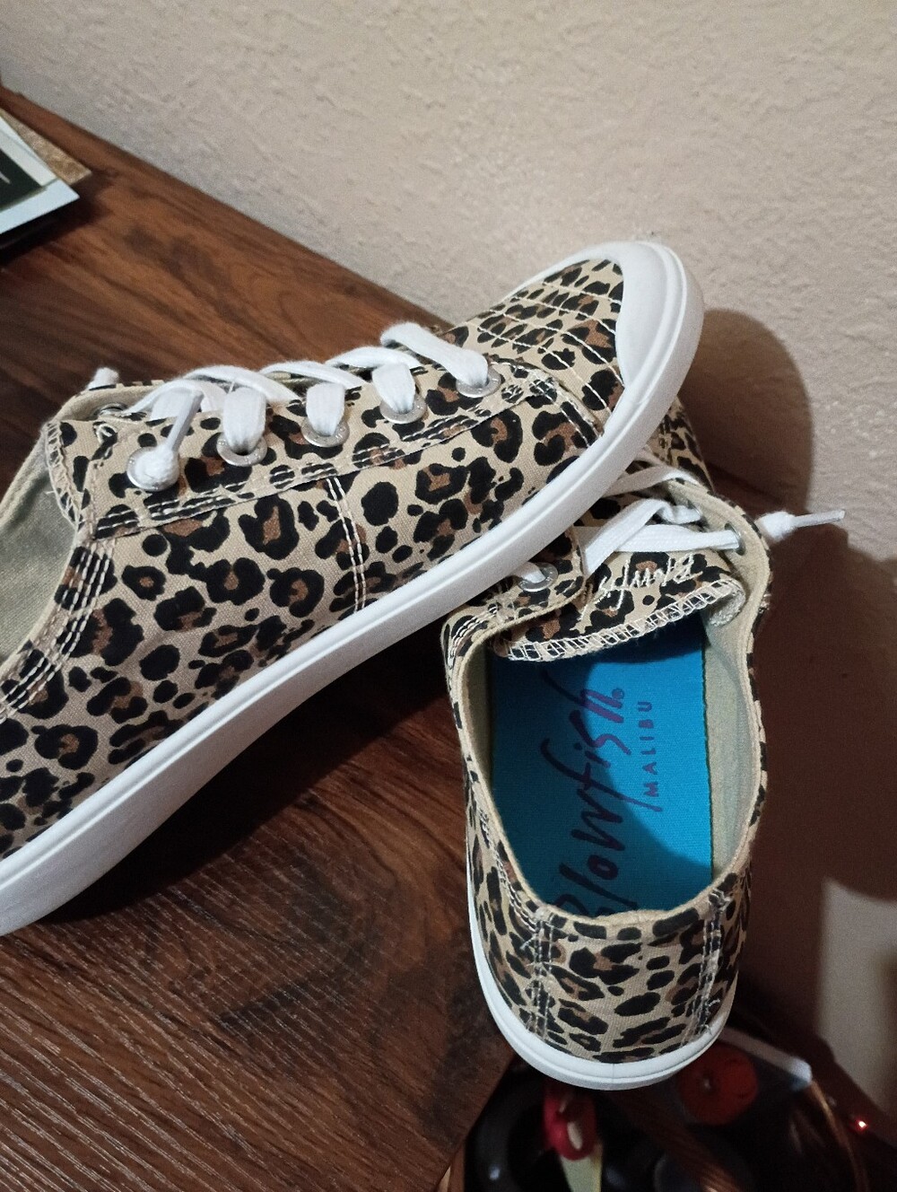 Blowfish Size 10  Leopard-Print Canvas Lace-Up Sneakers - Beige/Black